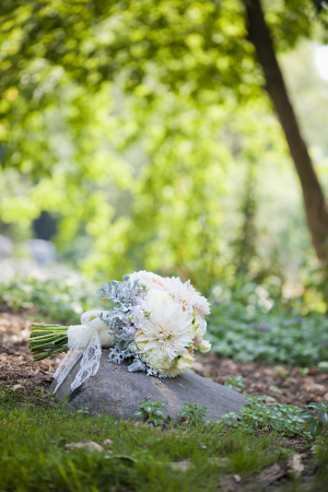 Floral and Dusty Miller Bouquet With Lace Wrap