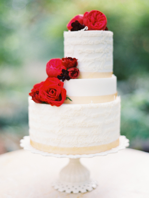 Off Center Tiered Cake With Red Roses