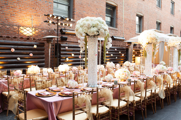 Oversize Tall Vases With Rhinestones and Cream Flowers