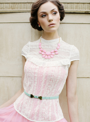 Pink Bubble Necklace and Lace Top by Ruche