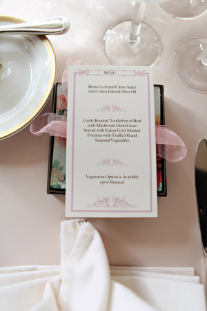 Pink and Cream Letterpress Reception Menu Card