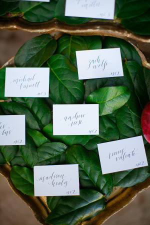 Place Cards on Green Leaves
