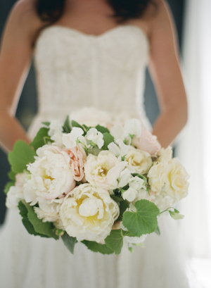 White and Peach Garden Bridal Bouquet With Greenery