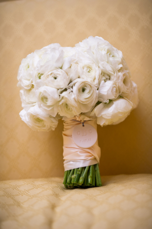 All White Bouquet With Satin Wrap
