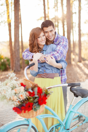 Couple With Vintage Blue Bike