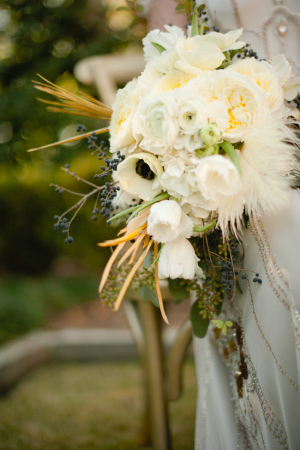 Cream and Gold Bouquet With White Feathers
