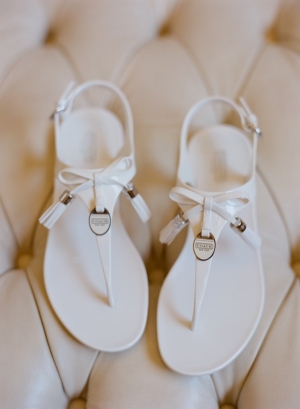 Flat White Coach Wedding Sandals