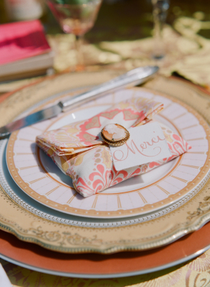 French Place Card With Cameo Pin