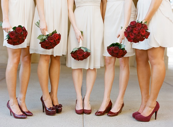Ivory and Red Bridesmaids