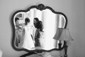 LA Bride Putting on Vera Wang Gown