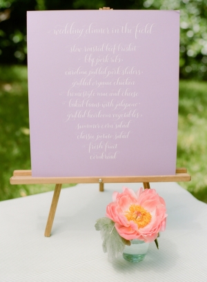Lavender And White Menu Sign On Easel