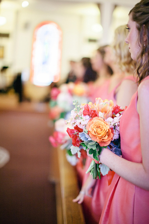Orange Pink and Purple Bridesmaids Bouquet