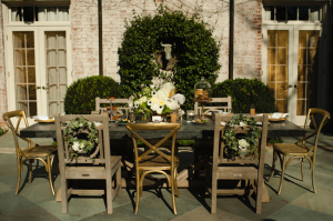Outdoor Gold and Wood Tablescape