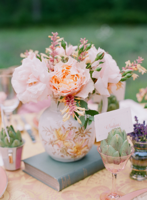 Peach and Pink Flowers in Vintage Vase