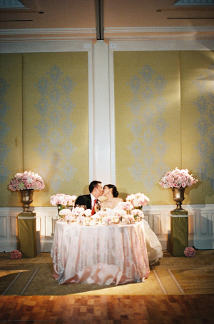 Pink and White Bride and Groom Table