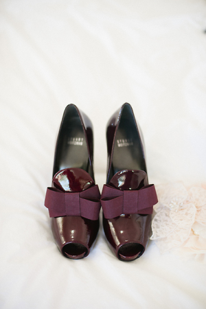 Plum Colored Peep Toe Shoes With Bows