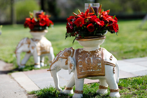 Red Flowers on Elephant Statues