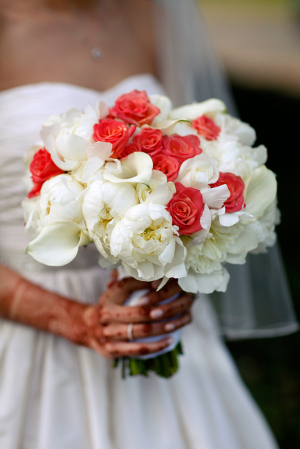Red and White Calla Lily Rose and Peony Bouquet