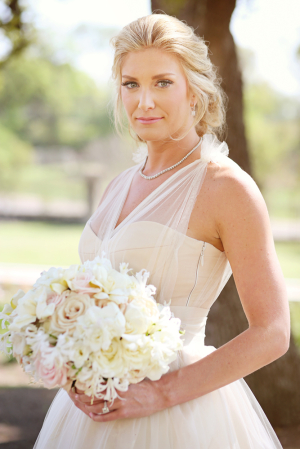 Sheer Top Over Strapless Wedding Gown
