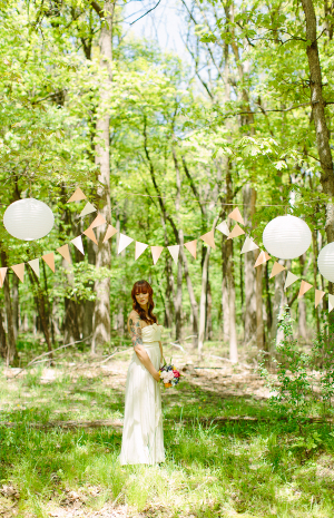 Streamers and Paper Lanterns Outdoor Ceremony Decor