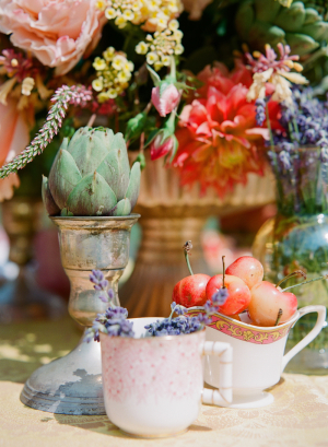 Succulents Cherries and Lavender Table Decor