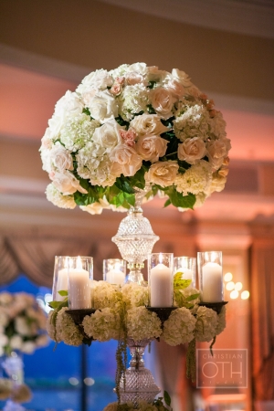 Tall Hydrangea Rose and Candle Arrangement