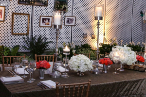 Taupe Cream and Red Reception Decor