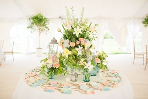 Aqua and Coral Place Card Table
