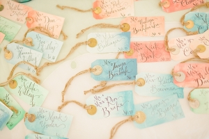 Aqua and Coral Watercolor Reception Place Cards