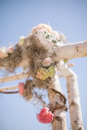 Birch Wedding Arbor With Spanish Moss and Flowers
