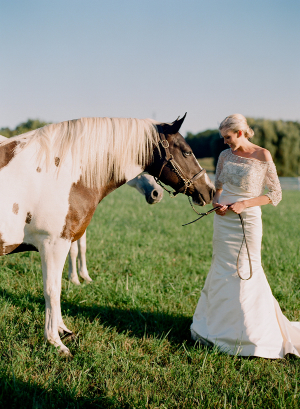 Bride on Farm With Horses