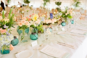 Caribbean Blue and Pink Reception Decor