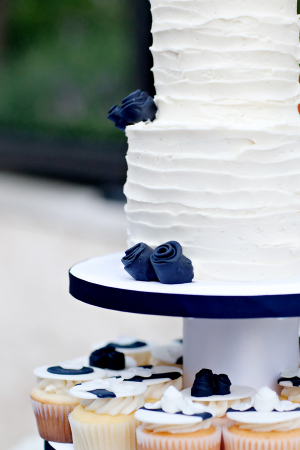 Combed Icing Wedding Cake With Blue Flowers