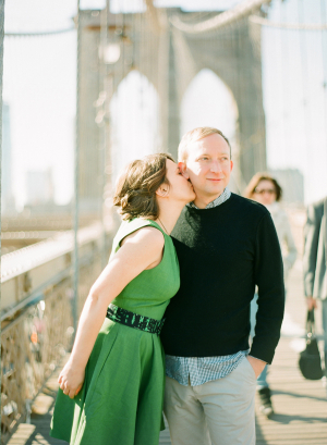 Couple Kissing on Brooklyn Bridge