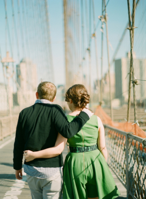 Couple Walking on Brooklyn Bridge 