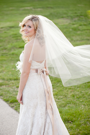 Ecru Silk Ribbon Sash on Bridal Gown