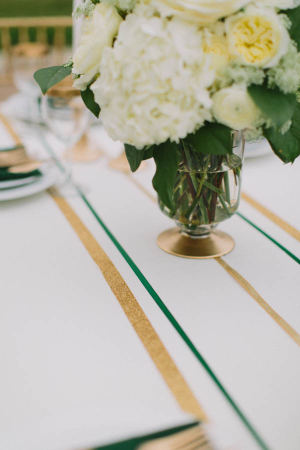 Gold Glitter and Green Striped Table Linens