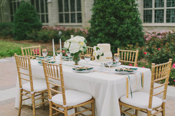 Gold Green and White Table Decor