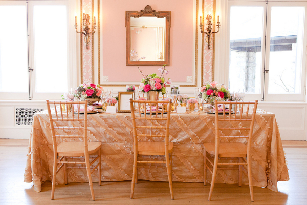 Gold Pink and Green Reception Decor