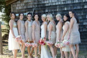 Gold Sequin and Blush Bridesmaids Dresses