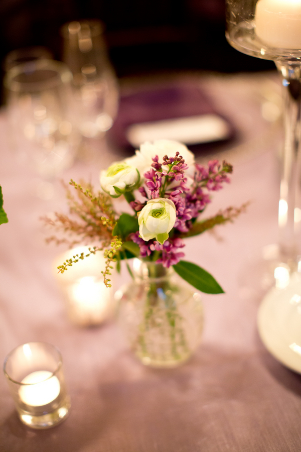Lavender and Cream Flowers in Bud Vase