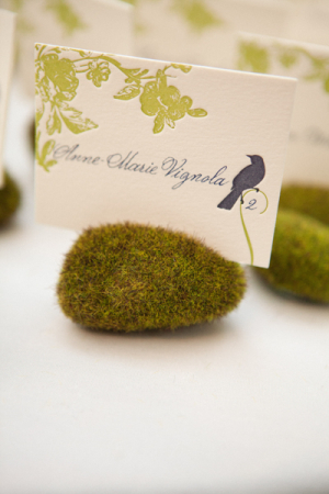Letterpress Place Cards in Moss Holders