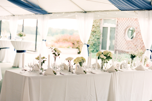 Navy and White Tent Reception Decor