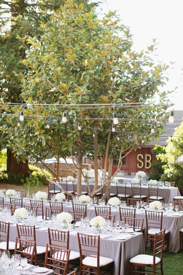 Outdoor Wedding with String Lights