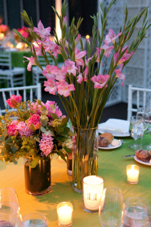 Pink and Green Reception Centerpieces
