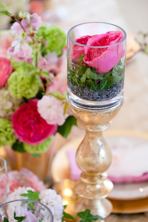 Potted Flowers on Gold Candlestick