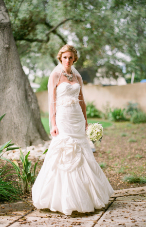 Strapless Bridal Gown With Feather Embellishment