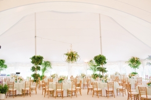 White Tent Reception With Hanging Plants