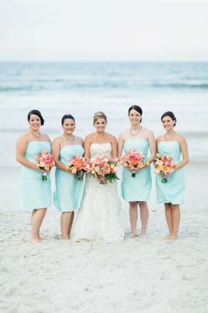 Aqua Strapless Bridesmaids Dresses