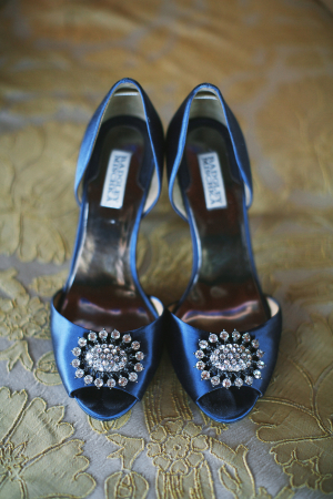Blue Satin Bridal Shoes With Rhinestone Embellishments